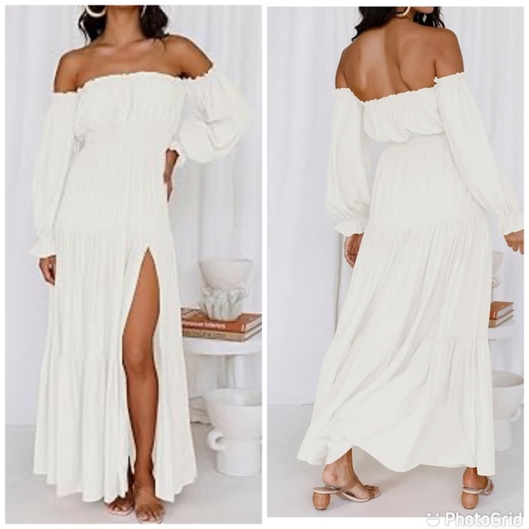 Dresses & Skirts - NWT ZESICA Boho Sexy Off Shoulder Long Sleeve Smocked High Waist Side Split Flow